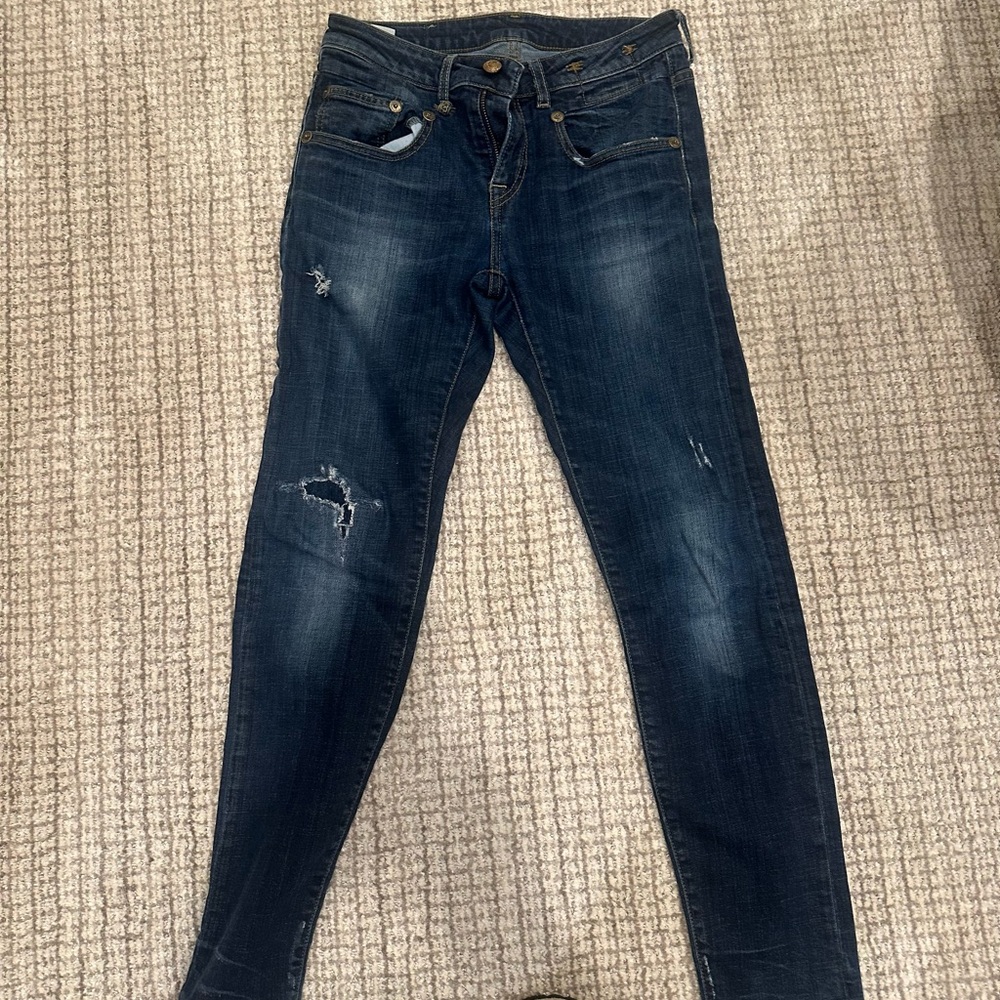 R13 Dark Indigo Distressed Skinny Jeans